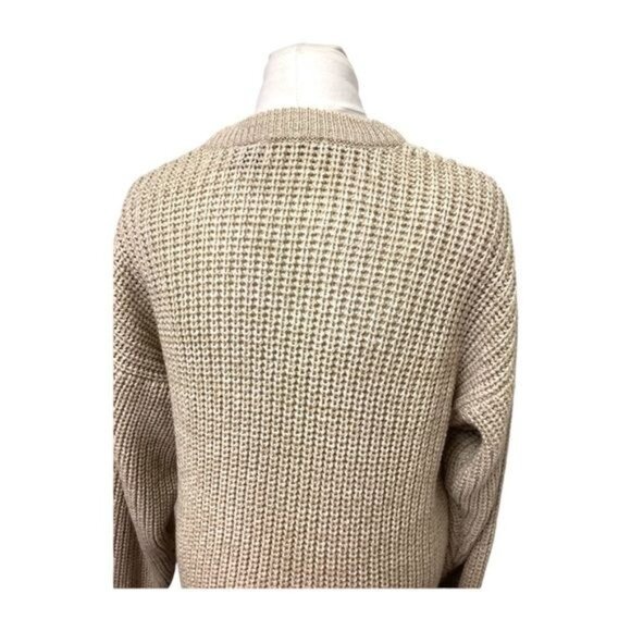 Basic Editions Men's Waffle Knit Crewneck Pullover Sweater Vintage Y2K Tan M - Picture 5 of 7
